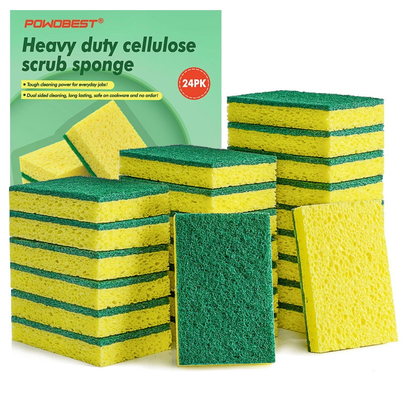 POWOBEST 24 Pack Multi-Purpose Sponge Pads,Heavy Duty Scrub Sponges Effective Clean The Surface Stains,Can Be Used to Clean Kitchen,Pots,Bowls,Bathrooms,Tiles,Bathtubs,Walls a Good Helper for Home Cleaning - Image 1